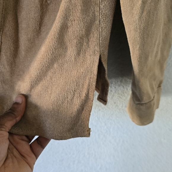 Travel Smith Suede Jacket Womens Size M Tan Long Sleeve Button Up Grunge - Picture 10 of 11